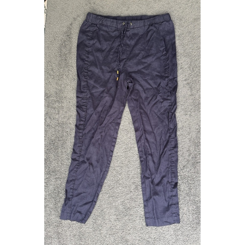 Ellen Tracy Navy Blue 100% Linen Tapered Drawstring Pants Womens Size Medium